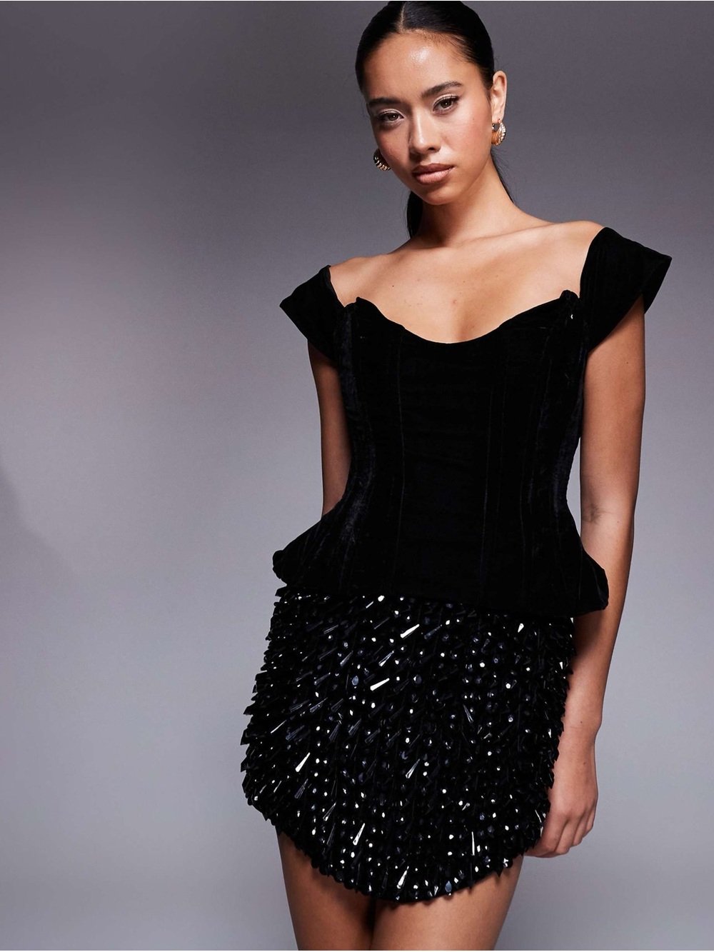 ASOS Velvet Corset Fallen Shoulder Bead Embellished Mini Dress. 0. NWT. $209!